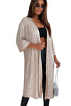 Apricot Sequin 3/4 Sleeve Open Front Duster Kimono-Outerwear-MomFashion