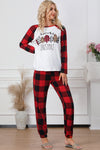 Fiery Red Plaid Merry Christmas Graphic Loungewear Set-Loungewear-MomFashion