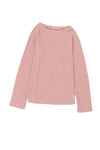 Pink Ribbed Round Neck Knit Long Sleeve Top-Tops-MomFashion