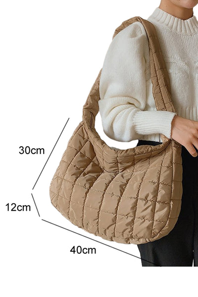 Light French Beige Quilted Zipper Large Shoulder Bag-Shoes & Bags-MomFashion