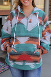 Multicolor Aztec Print Zipped Split Neck Hoodie-Tops-MomFashion