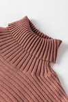 Mineral Red Turtleneck Ribbed Knit Tunic Sweater-Tops-MomFashion