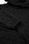 Black Solid Color Quilted Kangaroo Pocket Hoodie-Tops-MomFashion