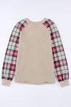 Apricot Plaid Raglan Sleeve Sweatshirt-Tops-MomFashion