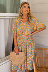 Boho Wide Sleeve Smocked Waist Floral Dress-Dresses-MomFashion