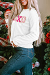 White XOXO Glitter Print Round Neck Casual Sweater-Tops-MomFashion