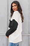 Black Long Sleeve Colorblock Chest Pocket Textured Knit Top-Tops-MomFashion