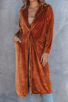 Brown Retro Velvet Long Sleeve Pocket Coat-Outerwear-MomFashion