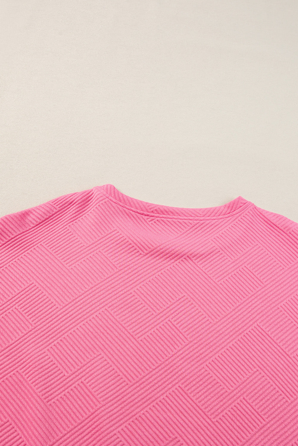 Strawberry Pink Textured Loose Fit T Shirt and Drawstring Pants Set-Two Piece Sets/Pant Sets-MomFashion