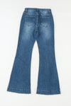 Blue High Waist Seam Stitching Pocket Flare Jeans-Bottoms-MomFashion