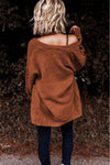 Brown Open Front Woven Texture Knitted Cardigan with Pockets-Tops-MomFashion