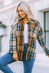 Brown Plaid Color Block Buttoned Shirt with Pockets-Tops-MomFashion