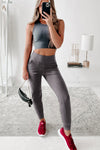 Medium Grey Exposed Seam High Waist Pocketed Joggers-Bottoms-MomFashion