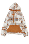 Beige Aztec Print Kangaroo Pocket Half-Zip Hoodie-Tops-MomFashion