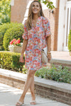 Multicolor Boho Floral Printed Flutter Sleeve Dress-Dresses-MomFashion