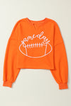 Orange Game Day Lettering Rugby Notched Neck Sweatshirt-Tops-MomFashion