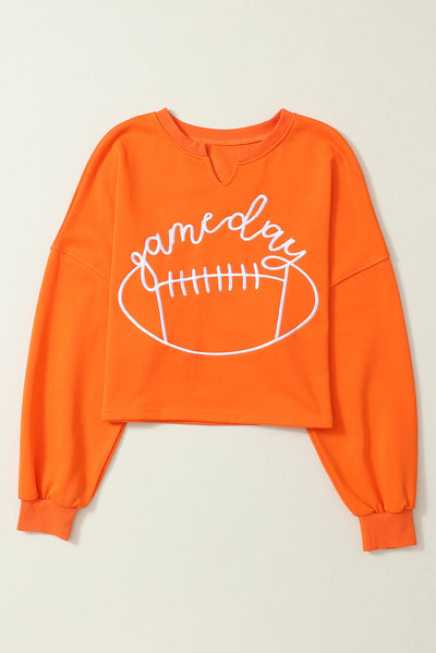 Orange Game Day Lettering Rugby Notched Neck Sweatshirt-Tops-MomFashion