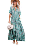 Sky Blue Paisley Print Boho Holiday Ruffle Tiered Maxi Dress-Dresses-MomFashion