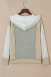 Gray Long Sleeve Textured Knit Patchwork Hoodie-Tops-MomFashion