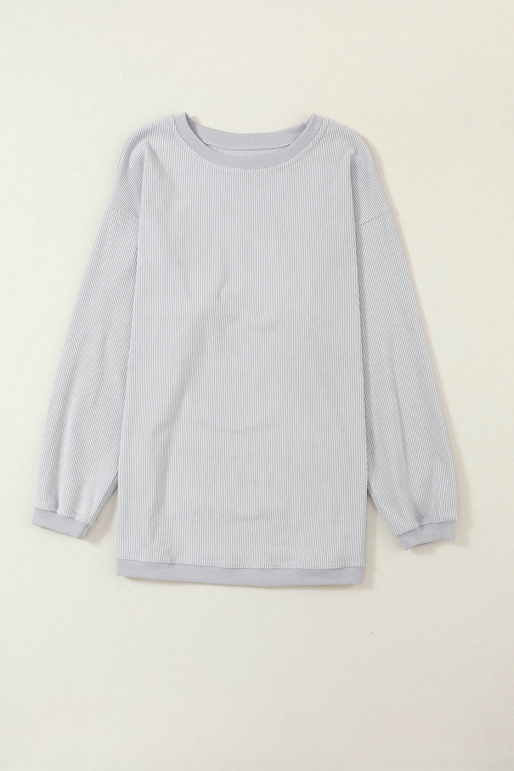 Light Grey Ribbed Corded Oversized Sweatshirt-Tops-MomFashion