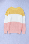Yellow Colorblock Bubble Sleeve Plus Size Sweater-Plus Size-MomFashion
