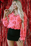 Strawberry Pink Aesthetic Floral Puff Sleeve Shirt-Tops-MomFashion