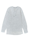 Gray Crinkle Textured Loose Henley Top-Tops-MomFashion