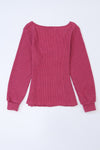 Rose U Neck Textured Long Sleeve Top-Tops-MomFashion