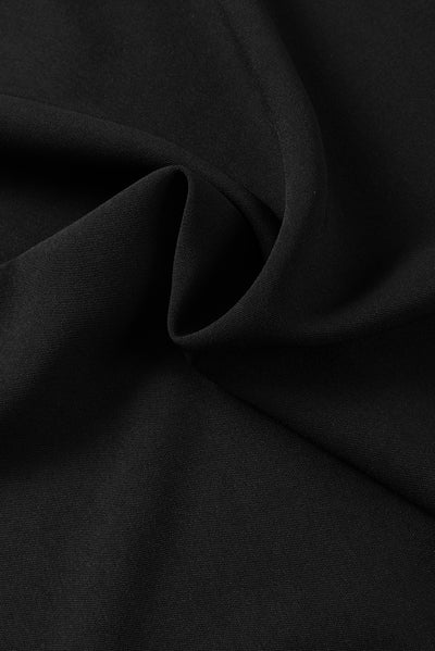 Black Roll Up Sleeve Stitching Detail Blouse-Tops-MomFashion