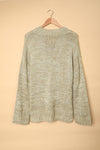 Gray V neck Drop Shoulder Knitted Sweater-Tops-MomFashion