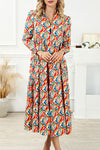 Multicolor Abstract Geometric Print Long Sleeve High Waist Dress-Dresses-MomFashion