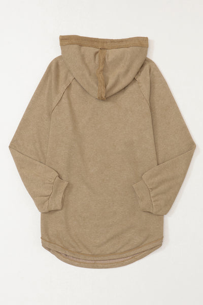 Khaki Waffled Expose Seam Drawstring Hoodie-Tops-MomFashion