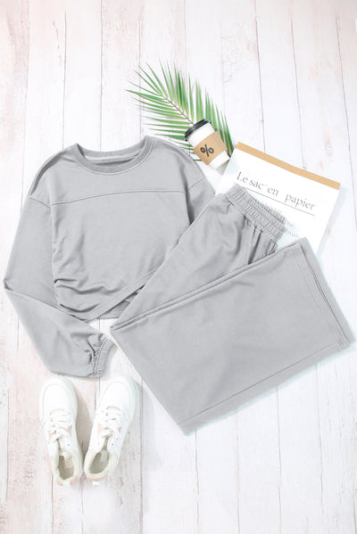 Light Grey Solid Criss Cross Crop Top and Pants Active Set-Activewear-MomFashion