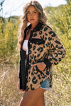 Black Contrast Trimmed Leopard Teddy Shacket-Outerwear-MomFashion