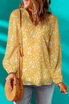 Yellow Split Neck Fall Printed Crinkled Blouse-Tops-MomFashion