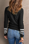 Black Striped Sleeve Plain Knit Sweater-Tops-MomFashion