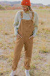 Khaki Vintage Multi Pockets Buckle Strap Cargo Denim Overalls-Bottoms-MomFashion