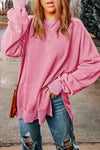 Pink Drop Shoulder Ribbed Trim Oversized Sweatshirt-Tops-MomFashion