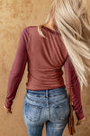 Fiery Red Expose Seam Color Block Ribbed Knit Top-Tops-MomFashion