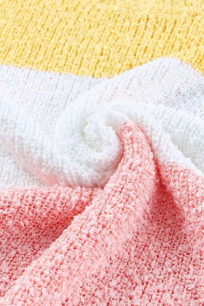 Yellow Colorblock Bubble Sleeve Plus Size Sweater-Plus Size-MomFashion