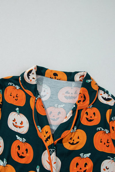 Orange Halloween Pattern Short Sleeve Shirt Pajama Set-Loungewear & Sleepwear/Sleepwear-MomFashion