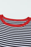 Contrast Trimmed Striped Drop Shoulder Sweater-Tops-MomFashion