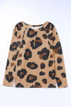 Leopard Print Long Sleeve Loose Top-Tops-MomFashion