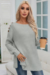 Gray Buttoned Drop Shoulder Oversized Sweater-Tops-MomFashion