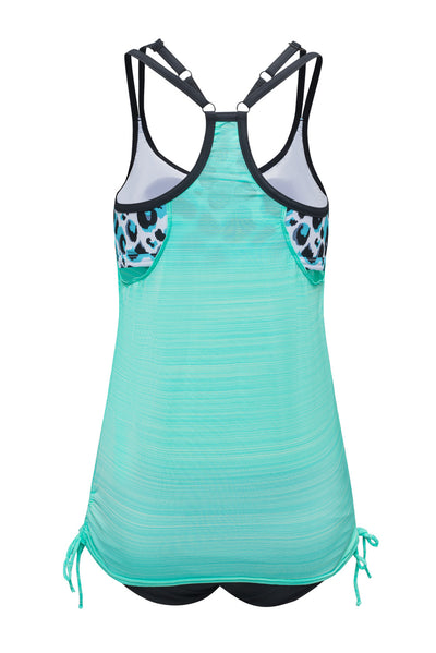 Sky Blue Leopard Printed Lined Tankini Swimsuit-Swimwear-MomFashion