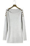 Gray Buttoned Drop Shoulder Oversized Sweater-Tops-MomFashion