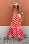 Fiery Red Geometric Print Loose Fit Sleeveless Maxi Dress-Dresses-MomFashion