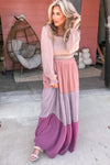 Multicolour Smocked Bubble Sleeve Colorblock Tiered Maxi Dress-Dresses-MomFashion