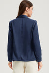 Blue Pocketed Single Button Lapel Neck Blazer-Outerwear-MomFashion