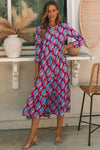Abstract Geometric Print Long Sleeve High Waist Dress-Dresses-MomFashion